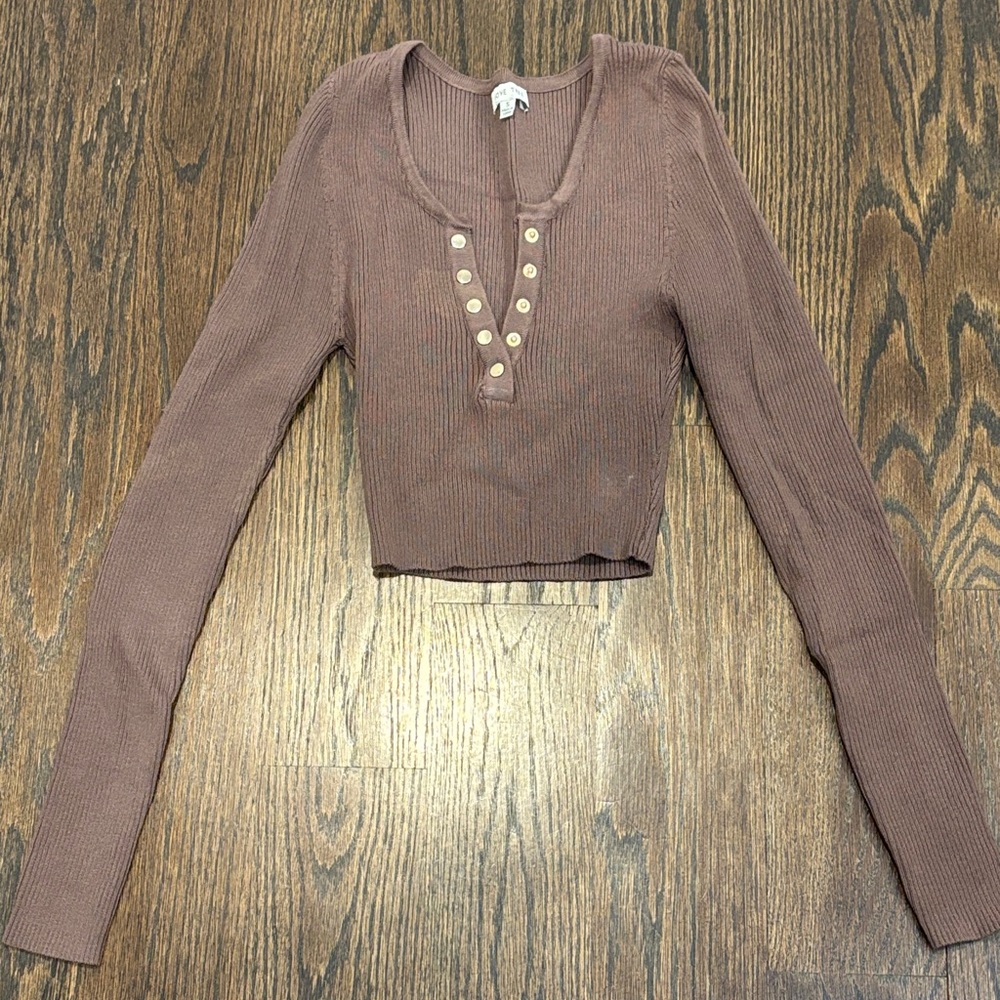 Love Tree Girl’s Button-Up Ribbed Long Sleeve Top Size Small